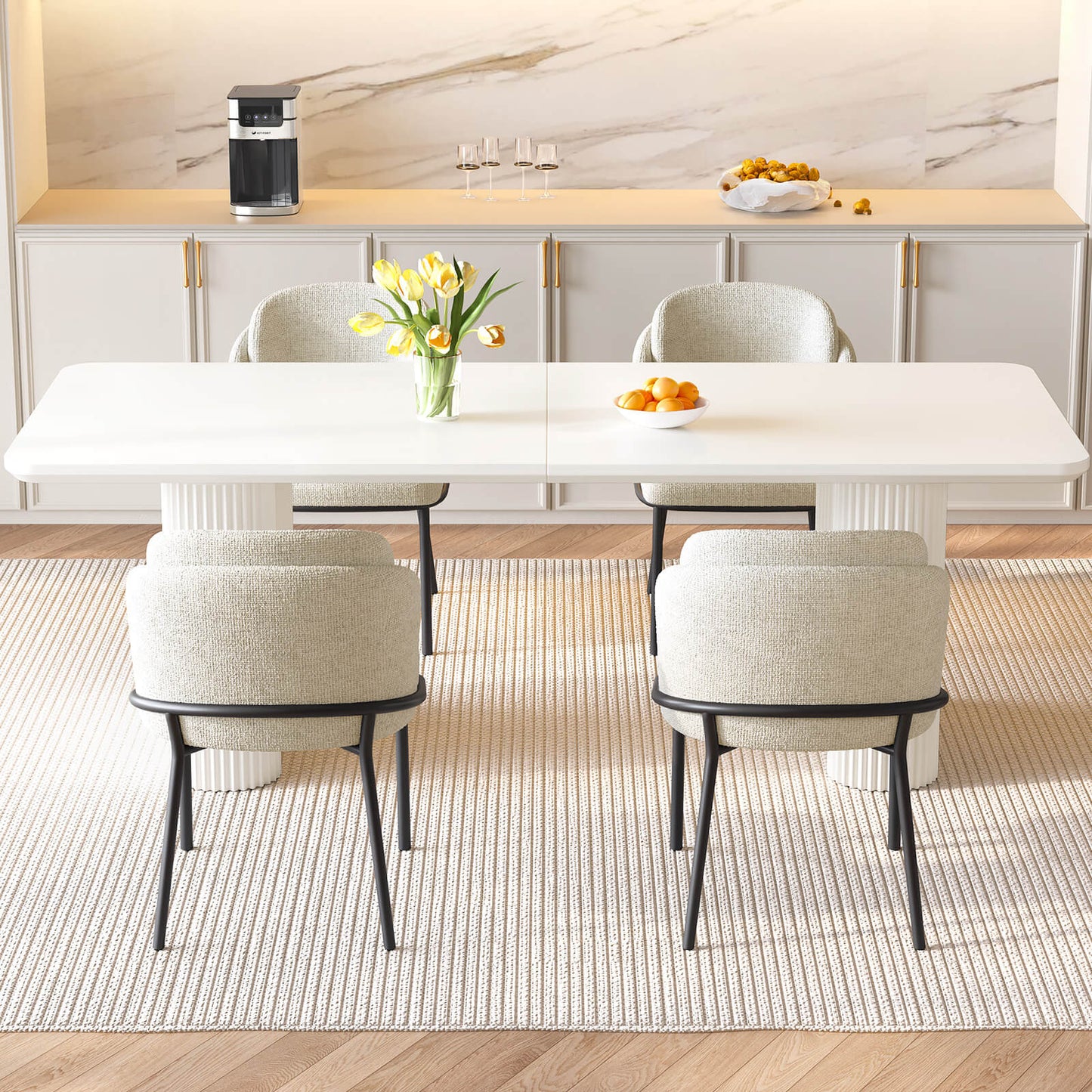 Guyii White Dining Table Set, Modern Rectangular Kitchen Table with 4-8 Chairs