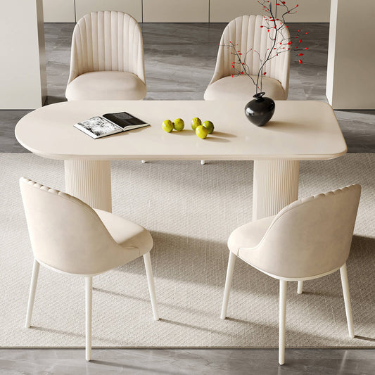 Guyii 70.87" White Dining Table Set with 4 Chairs, Modern Kitchen Table Set
