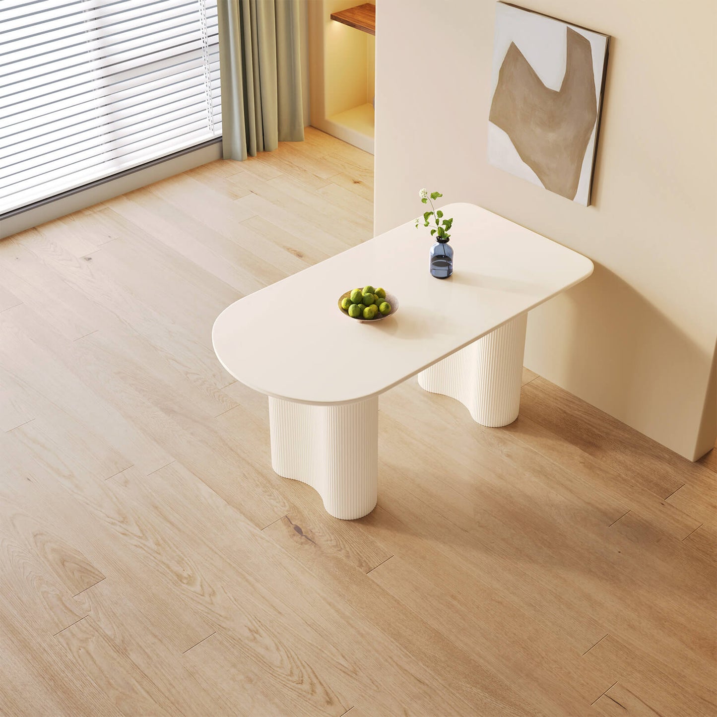 Guyii 55.11" White Oval Dining Table, Modern Kitchen Table for 6 People