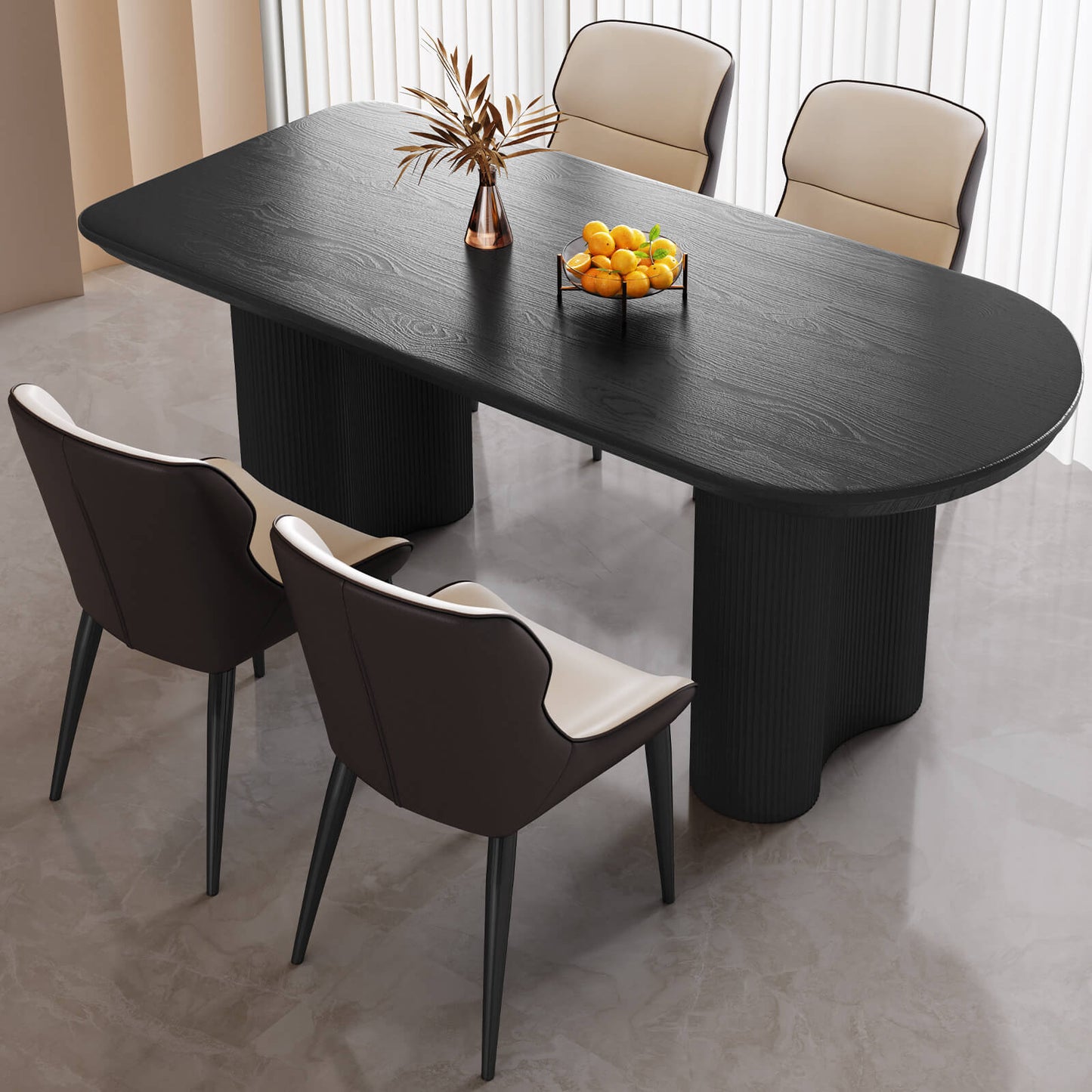 Guyii 62.99" Black Rectangular Dining Table Set with 4 Chairs, Modern Kitchen Table Set