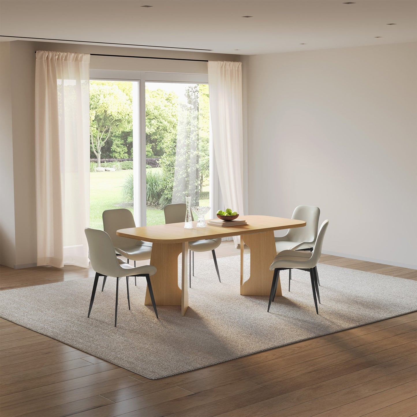 Guyii 70.8" Rectangular Dining Table Set with 4-8 Upholstered Chairs, Modern Farmhouse Kitchen & Dining Room Table for 4-8 People