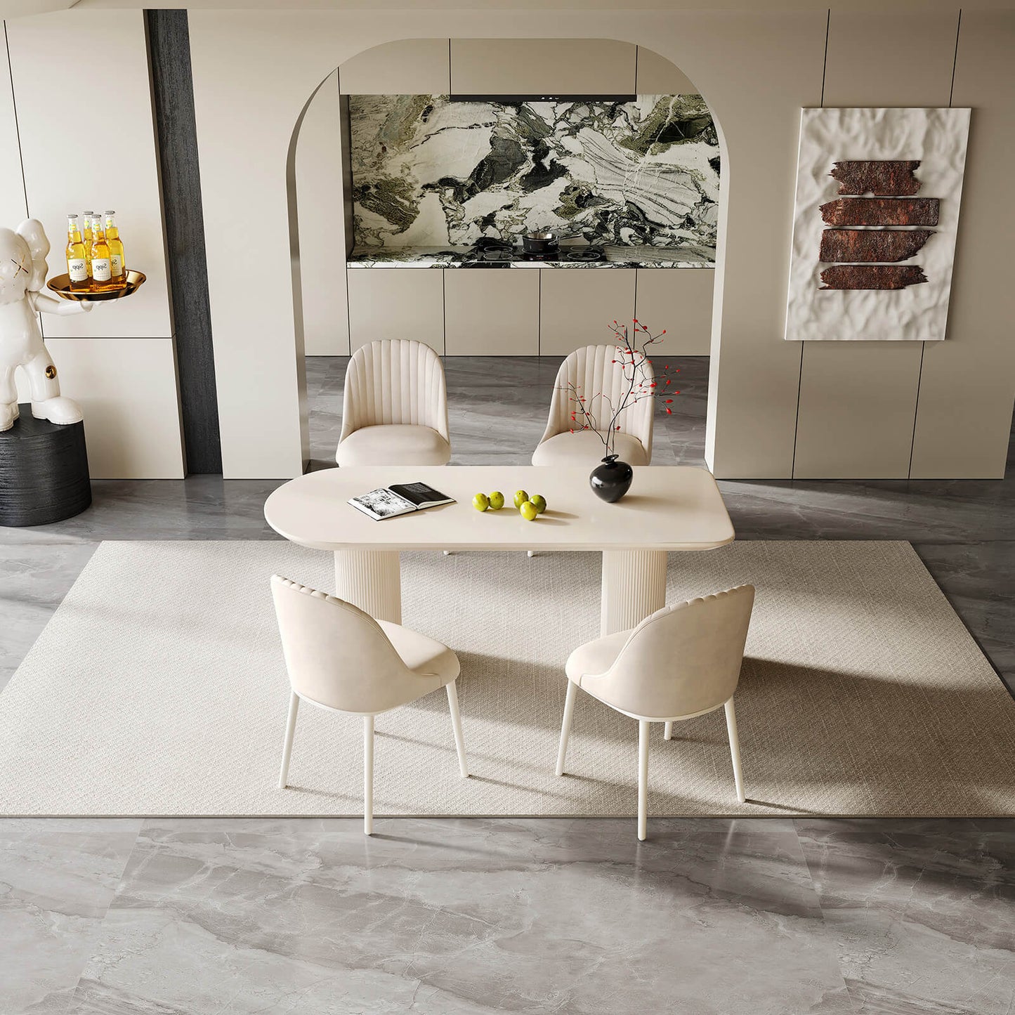 Guyii 70.87" White Dining Table Set with 4 Chairs, Modern Kitchen Table Set