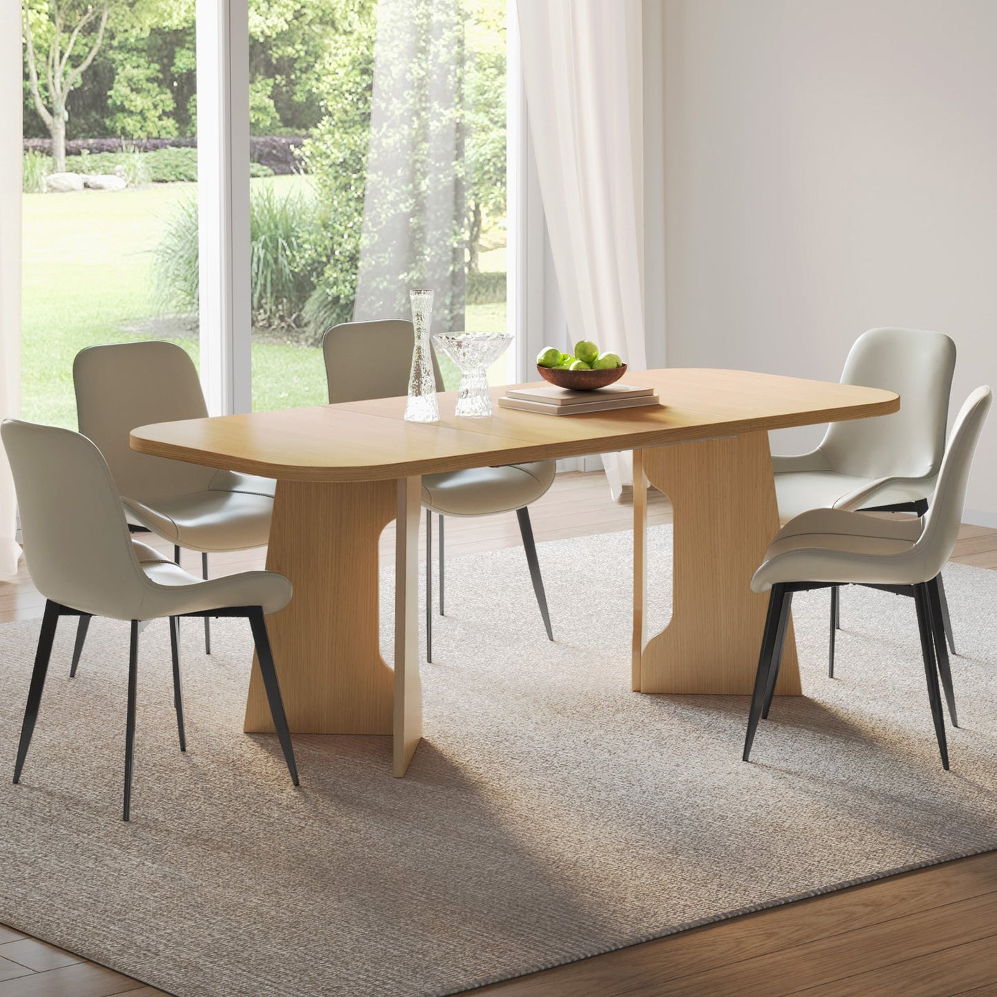 Guyii 70.8" Rectangular Dining Table, Modern Farmhouse Wooden Kitchen & Dining Room Table for 4-6 People