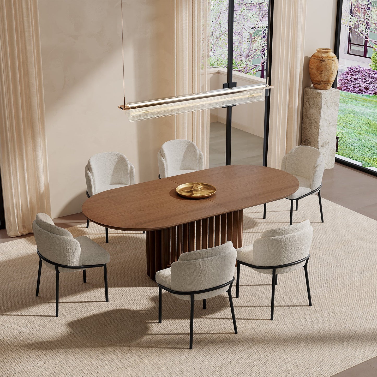 GUYII Modern Farmhouse Large Dining Set, Mid-Century Table & 4-8 Comfortable Chairs