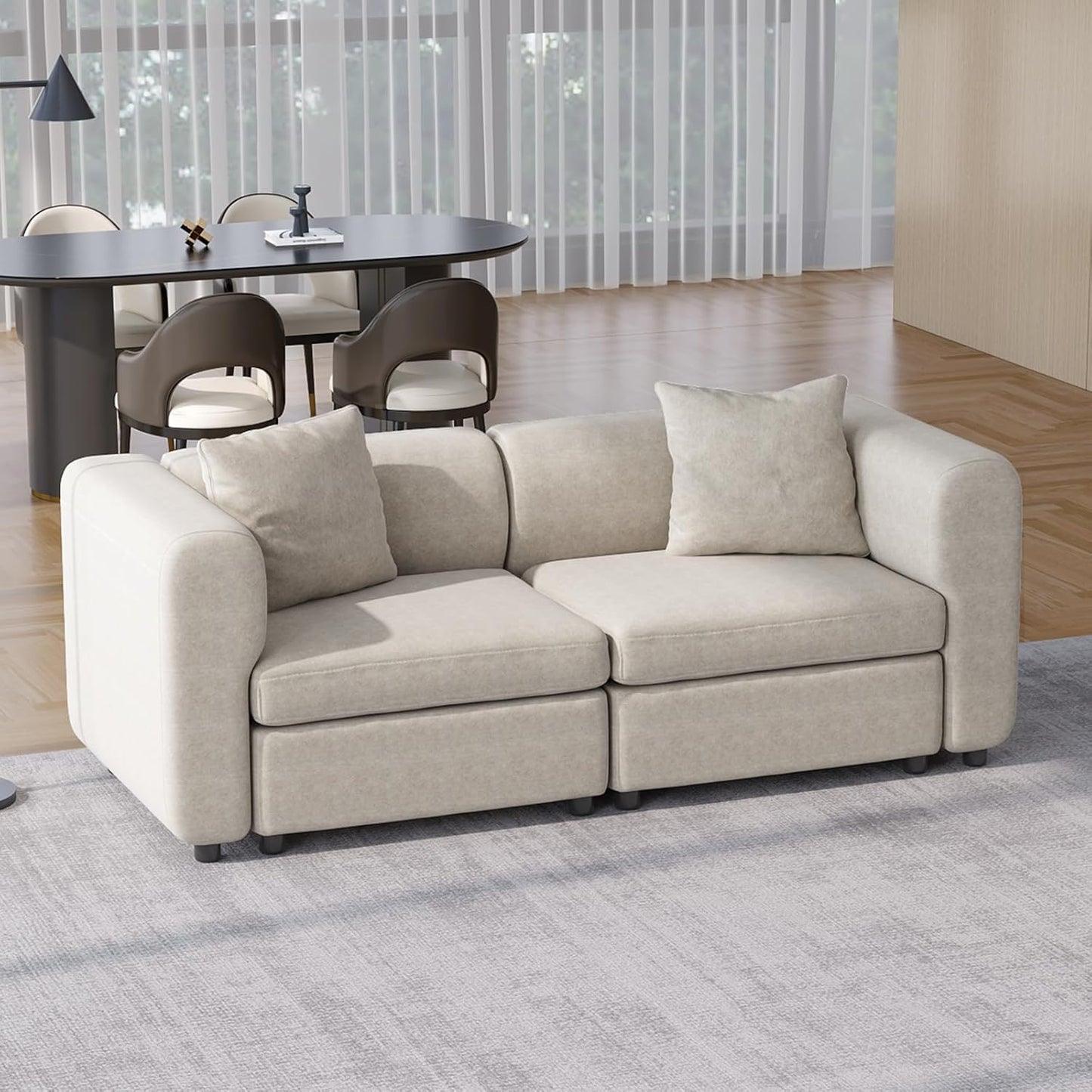 Guyii Velvet Sectional Sofa, Modern Oversized Loveseat Sofa with 2 Pillows