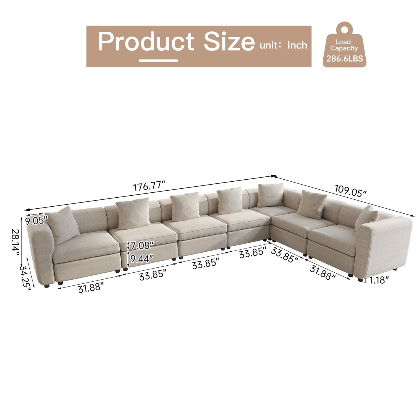 Guyii 4-9 Piece Velvet Sectional Sofa Couch, Convertible Sofa with Cushions