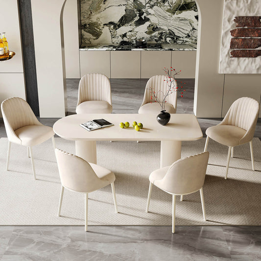 Guyii 70.87" White Dining Table Set with 6 Chairs, Modern Kitchen Table Set