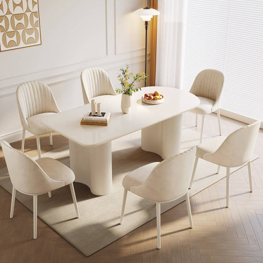 Guyii 62.99" White Dining Table Set with 6 Chairs, Modern Kitchen Table Set