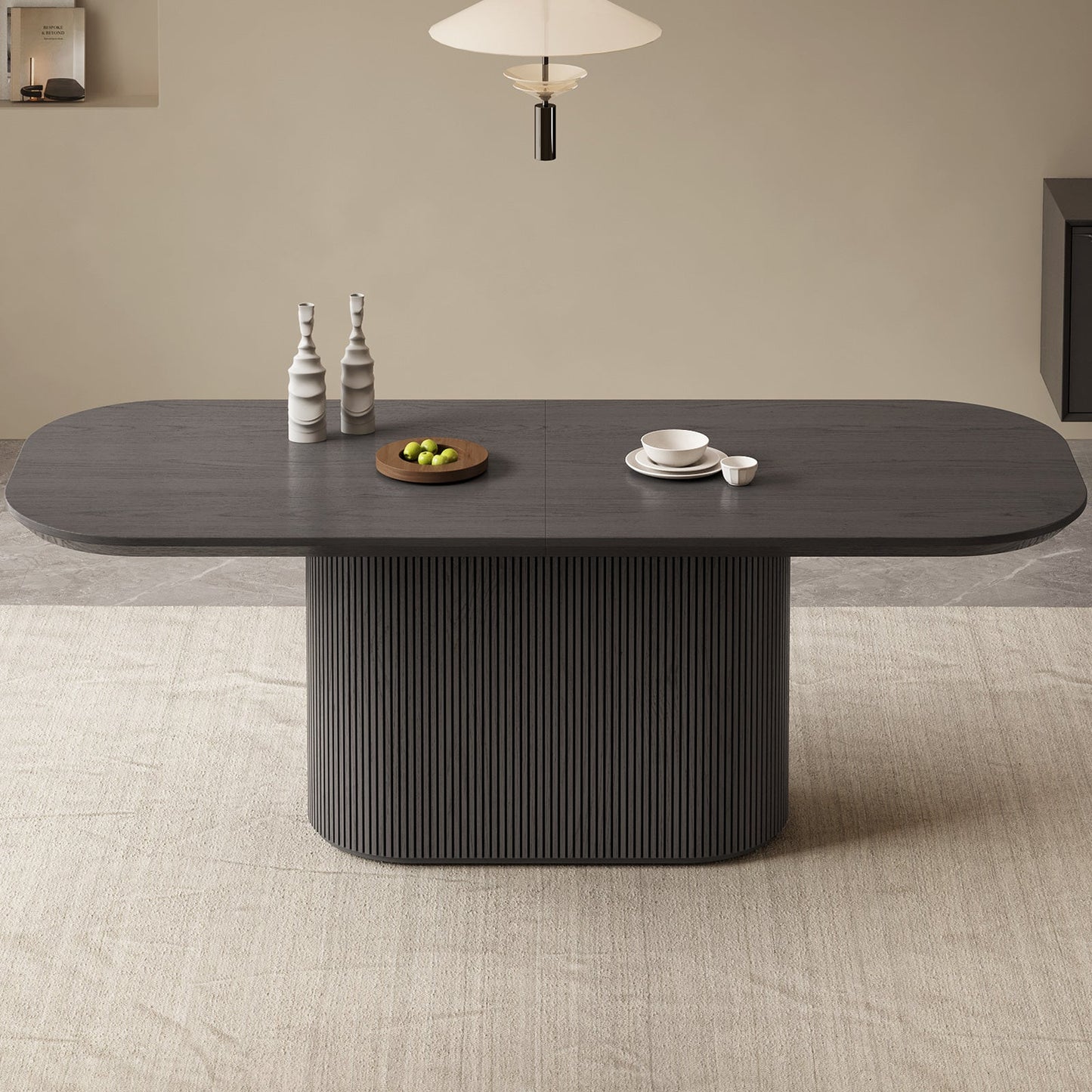 Guyii 63"-86" Black Oval Dining Table, Modern Kitchen Table for Dining Room