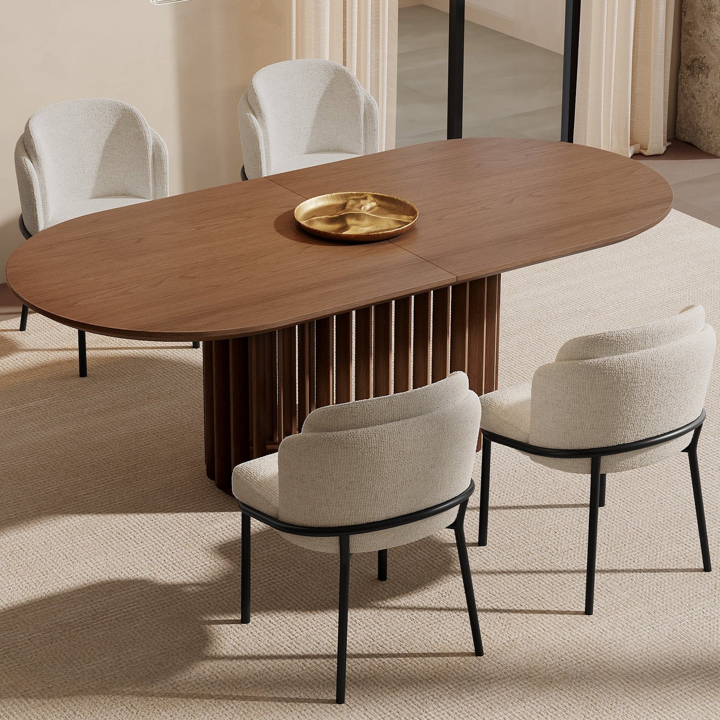 GUYII Modern Farmhouse Large Dining Set, Mid-Century Table & 4-8 Comfortable Chairs