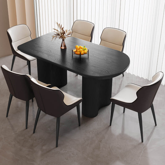 Guyii 55.11" Black Rectangular Dining Table Set with 6 Chairs, Modern Kitchen Table Set