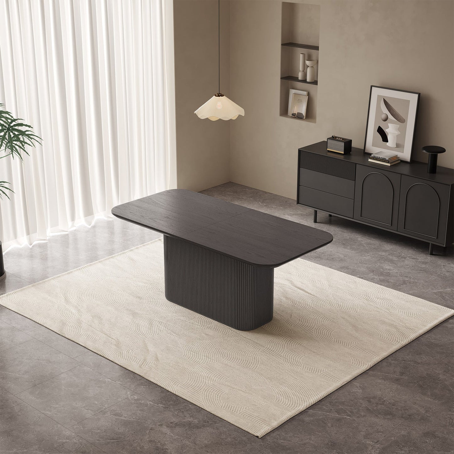 Guyii 63.55" Rectangular Dining Table, Modern Kitchen Table for Kitchen, Living Room (Black, Table Only)