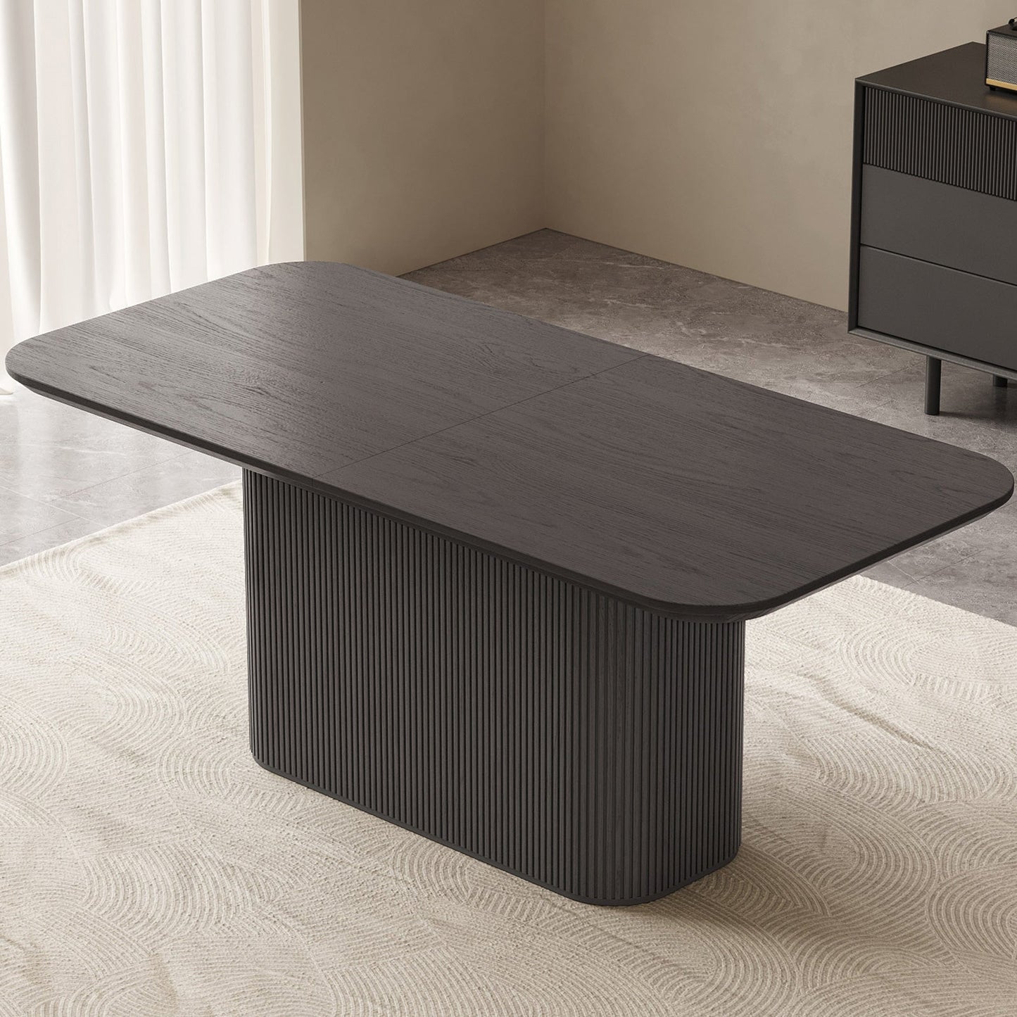 Guyii 63.55" Rectangular Dining Table, Modern Kitchen Table for Kitchen, Living Room (Black, Table Only)