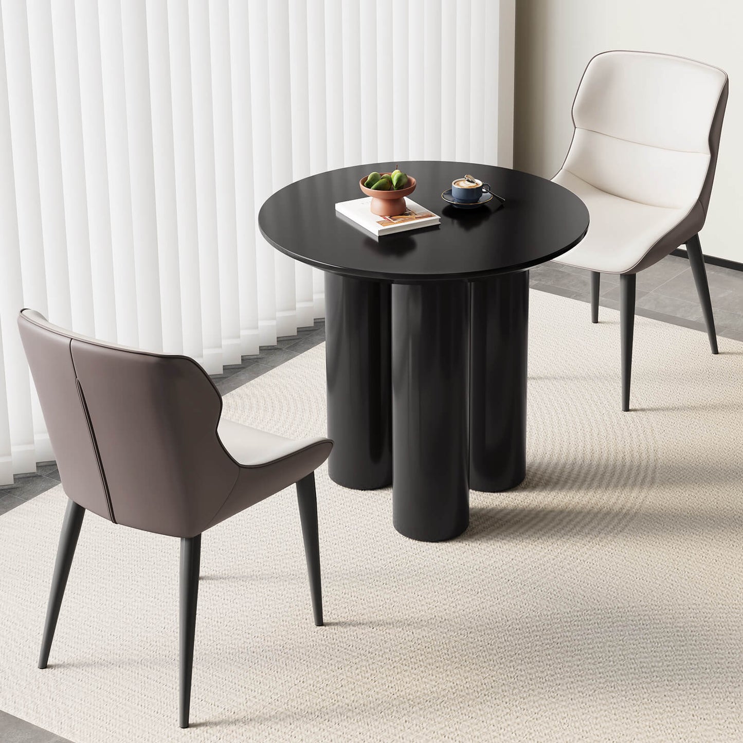 Guyii 30" Black Dining Table Set with 2 Chairs, Modern Round Kitchen Table | L5294-DE