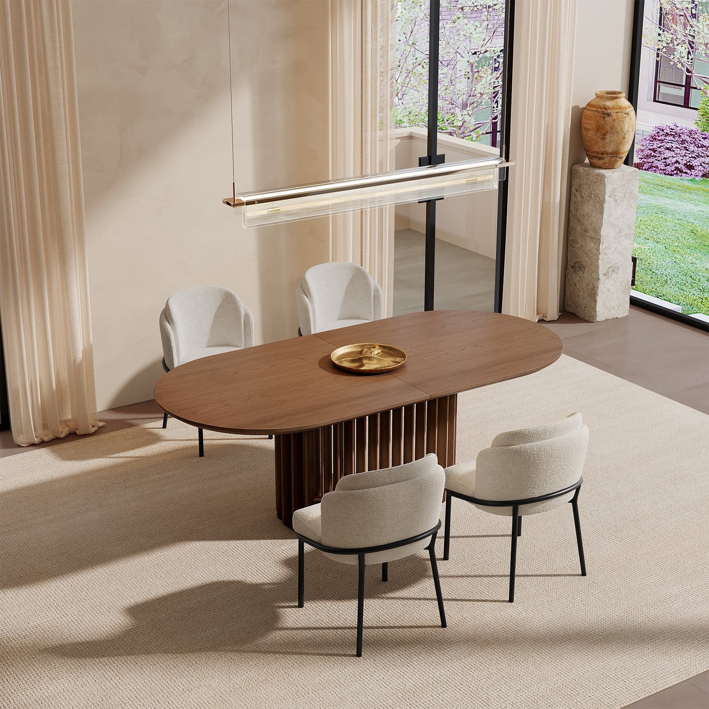 GUYII Modern Farmhouse Large Dining Set, Mid-Century Table & 4-8 Comfortable Chairs