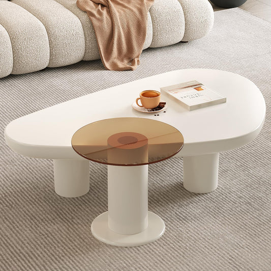 Guyii Nesting Coffee Table, 2-in-1 Modern Coffee Table, Triangle Coffee Table and Small Round Side Table L1740-UK