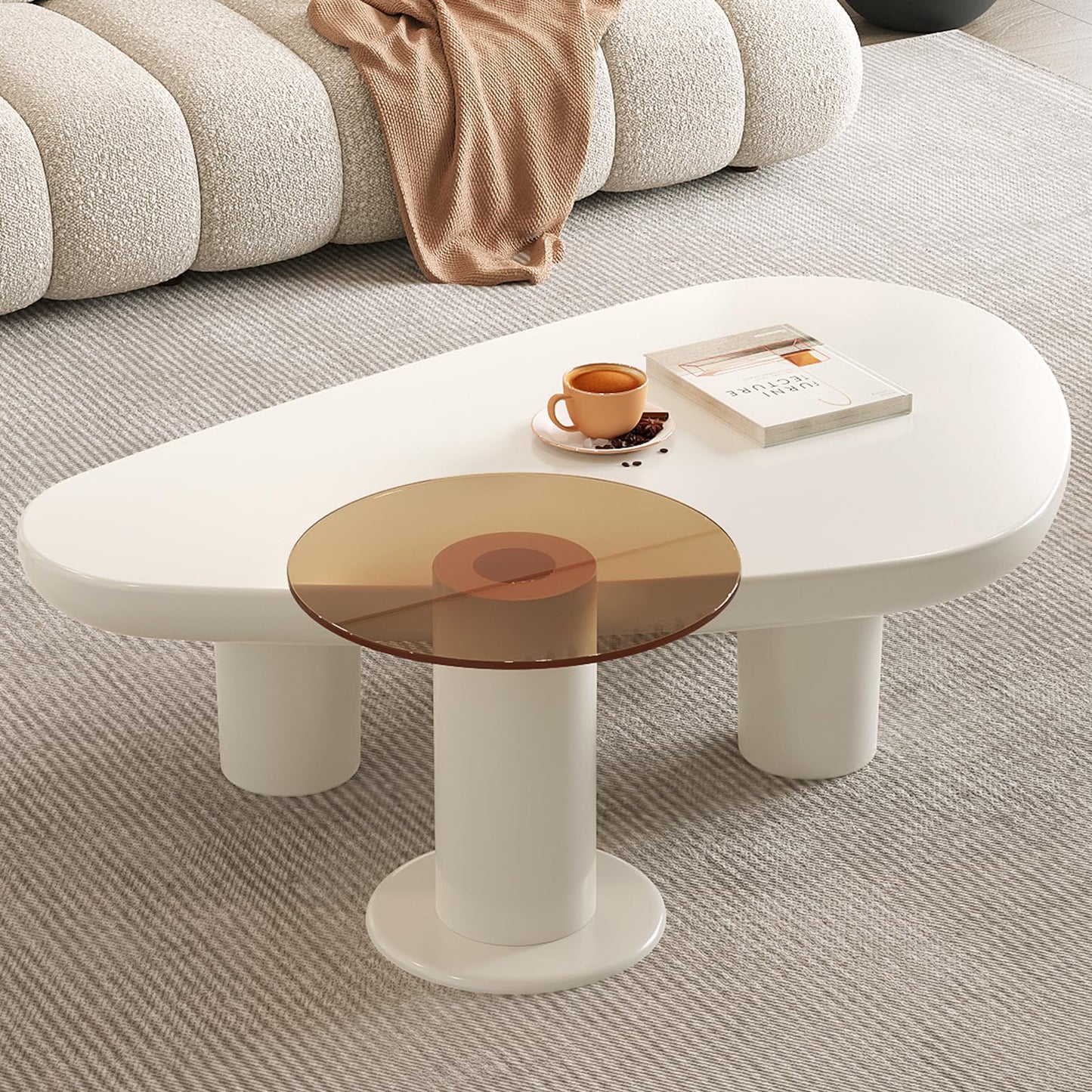 Guyii Nesting Coffee Table, 2-in-1 Modern Coffee Table, Triangle Coffee Table and Small Round Side Table L1740-UK