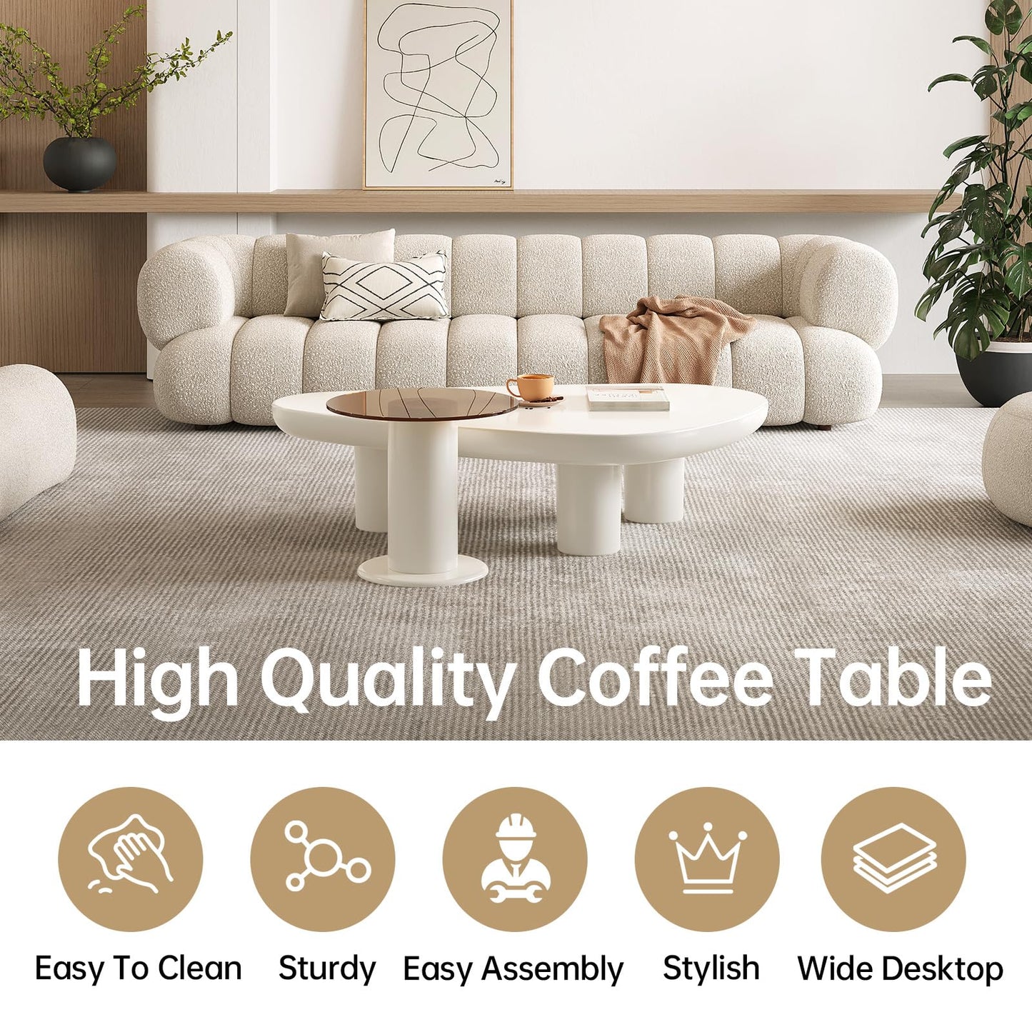 Guyii Nesting Coffee Table, 2-in-1 Modern Coffee Table, Triangle Coffee Table and Small Round Side Table L1740-UK