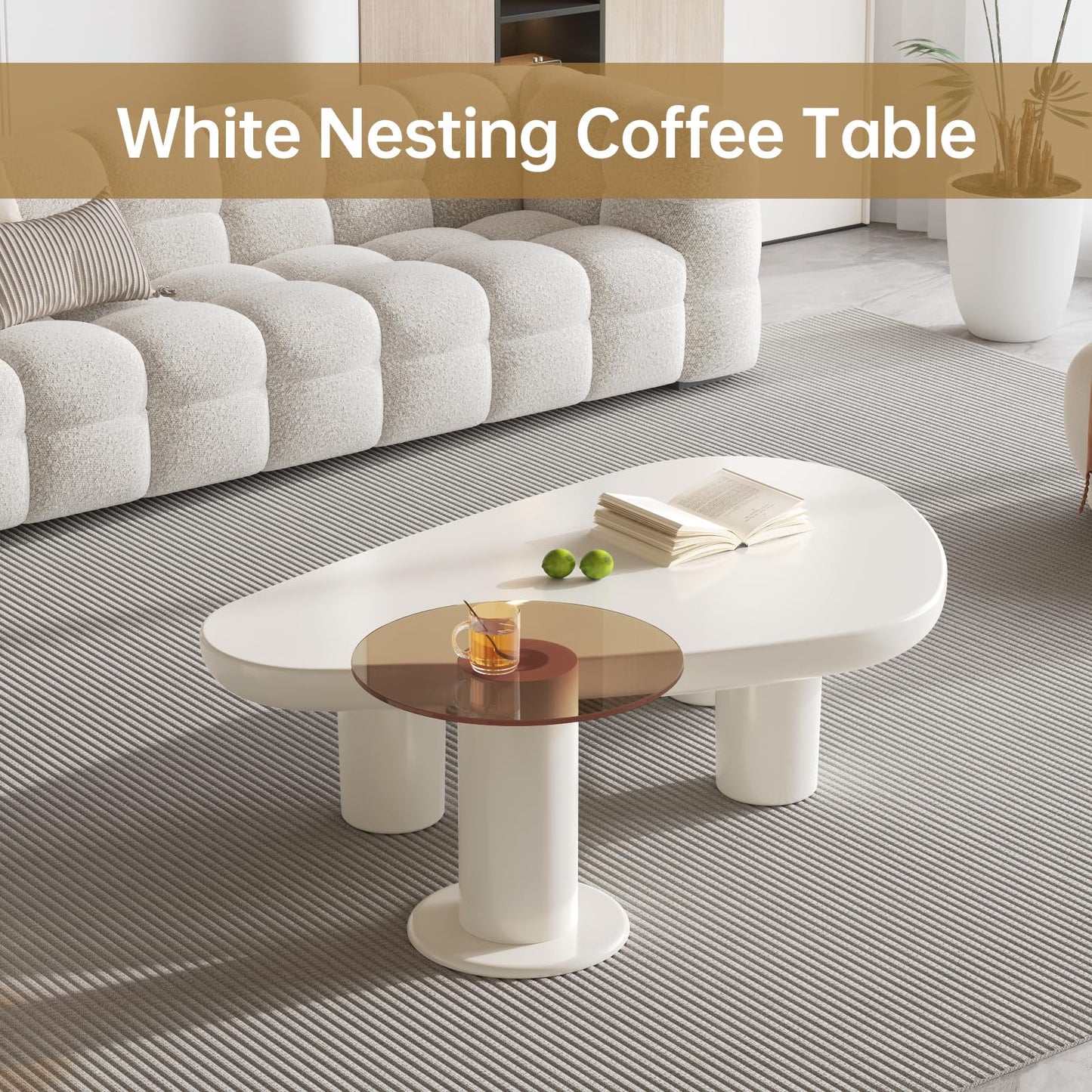 Guyii Nesting Coffee Table, 2-in-1 Modern Coffee Table, Triangle Coffee Table and Small Round Side Table L1740-UK