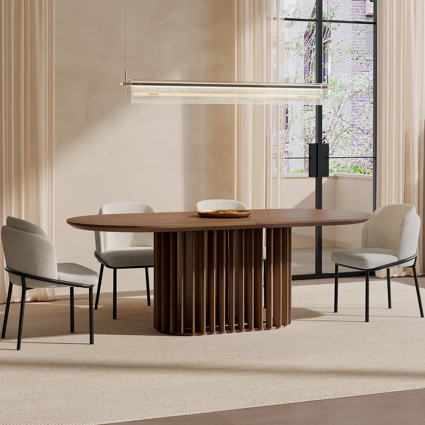 GUYII Modern Farmhouse Large Dining Set, Mid-Century Table & 4-8 Comfortable Chairs