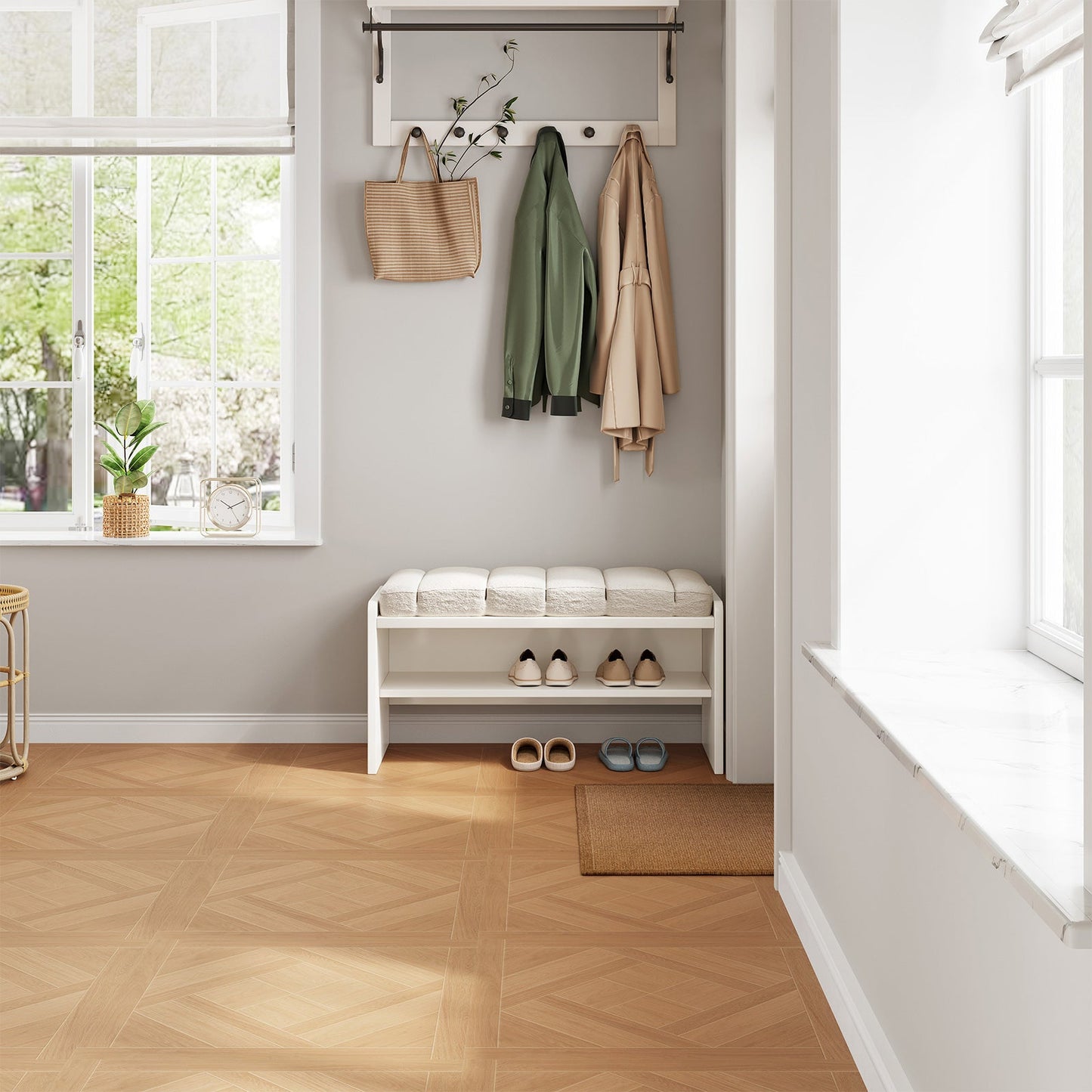 Guyii Cream White Shoe Bench with Storage – Modern Entryway Stool with Padded Seat for Bedroom, Hallway, Living Room
