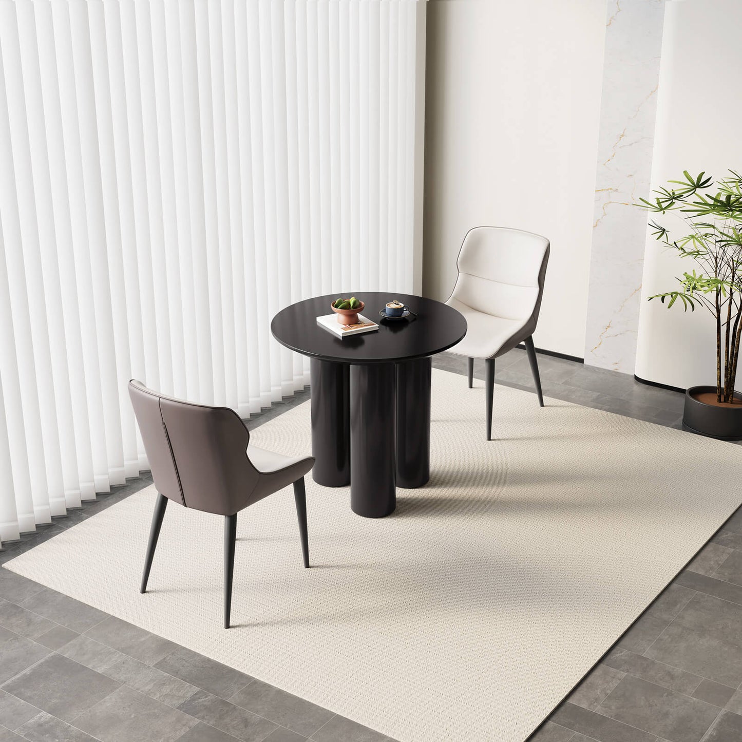 Guyii 30" Black Dining Table Set with 2 Chairs, Modern Round Kitchen Table | L5294-DE