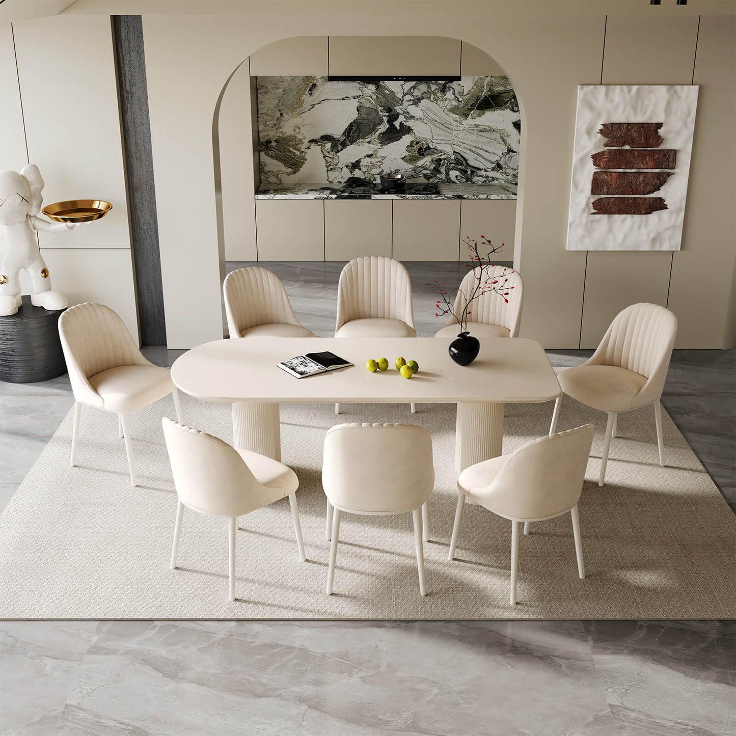 Guyii 70.87" White Dining Table Set with 8 Chairs, Modern Kitchen Table Set