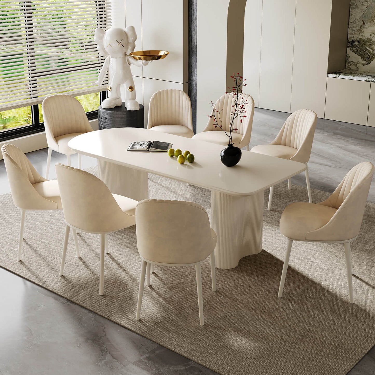 Guyii 70.87" White Dining Table Set with 8 Chairs, Modern Kitchen Table Set