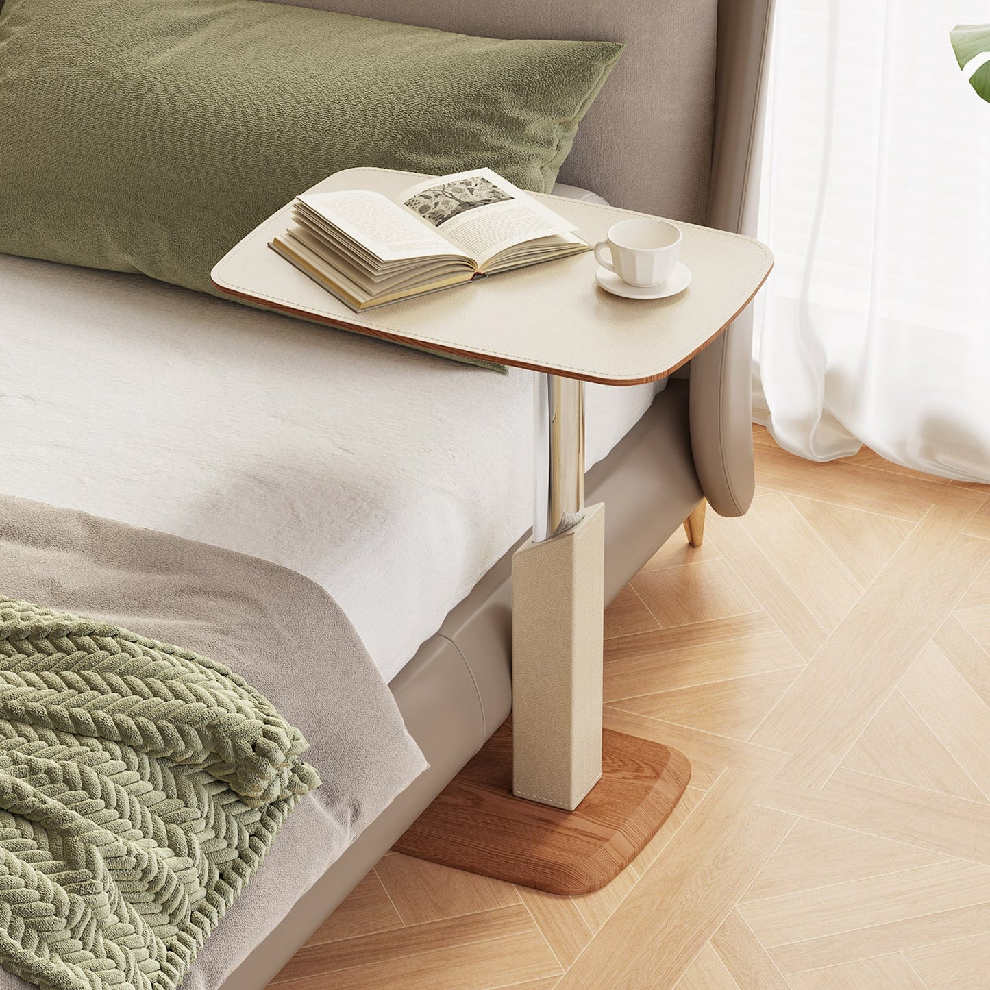 Guyii Adjustable Overbed Bedside Table, Pneumatic Adjustable Height Laptop Computer Table