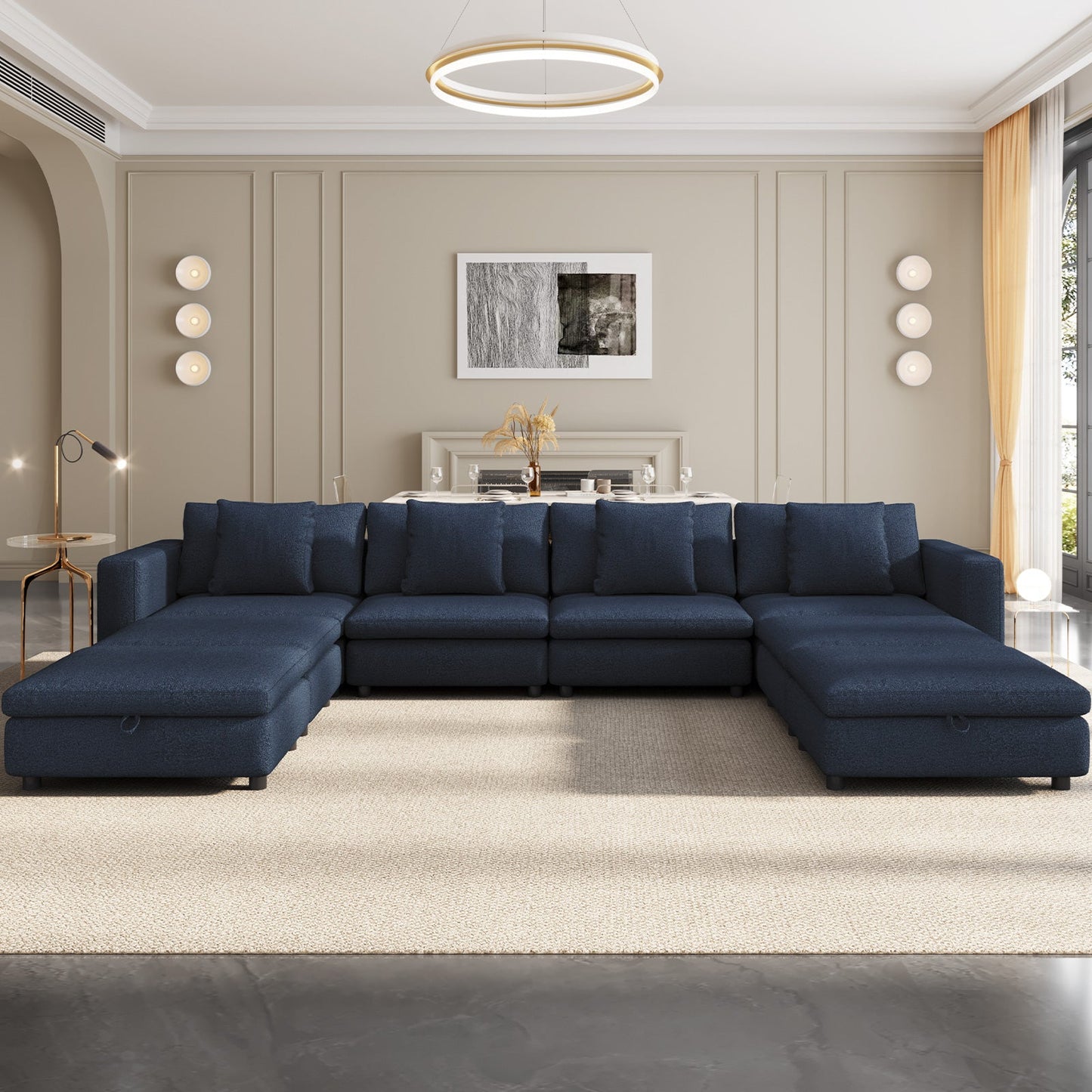 Guyii Oversized Sectional Sofa with Storage Ottoman, 4-9 Deep Seat Modular Couch for Living Room, Blue Fabric