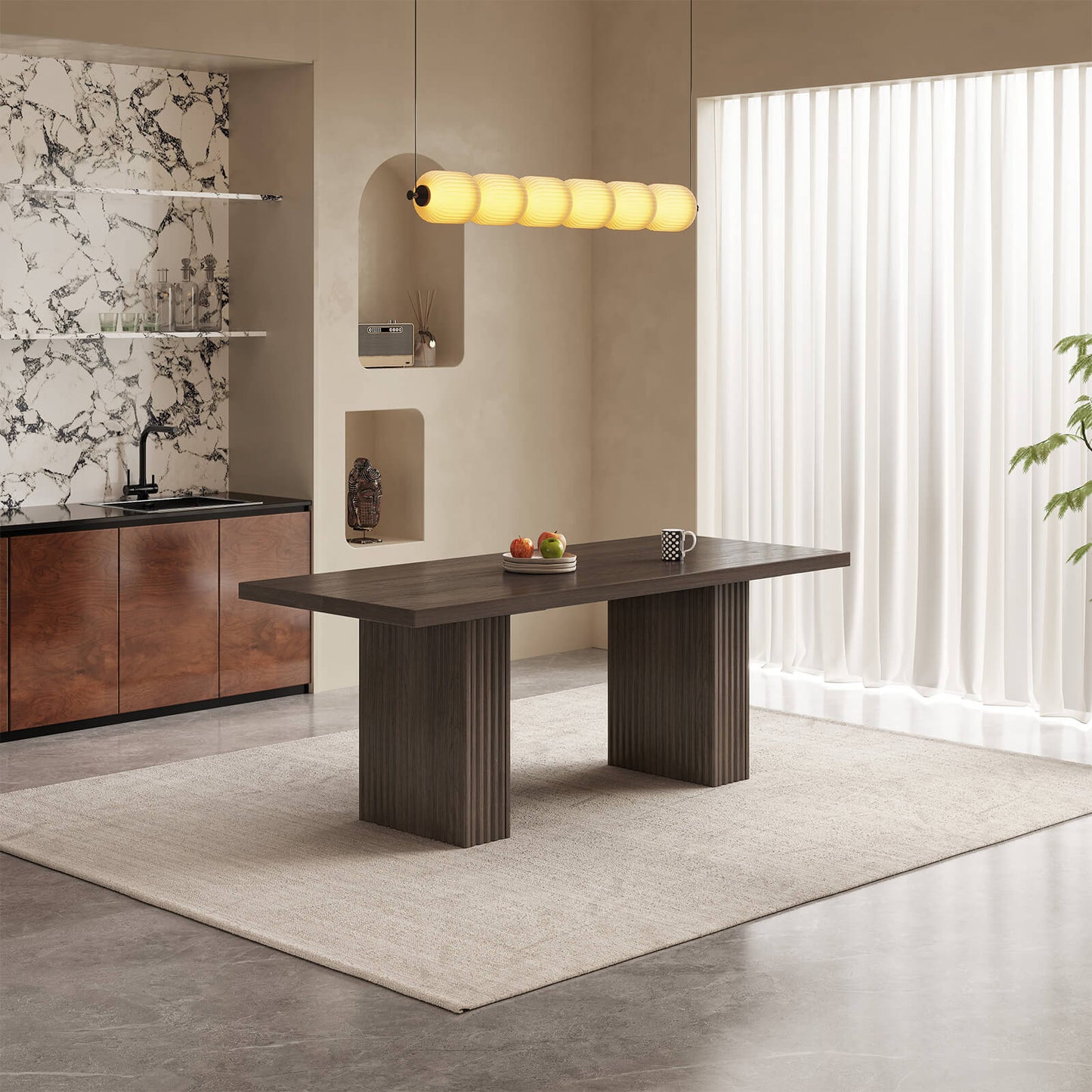 Guyii Modern Farmhouse Kitchen Table - 66.93" Rectangular Dining Table