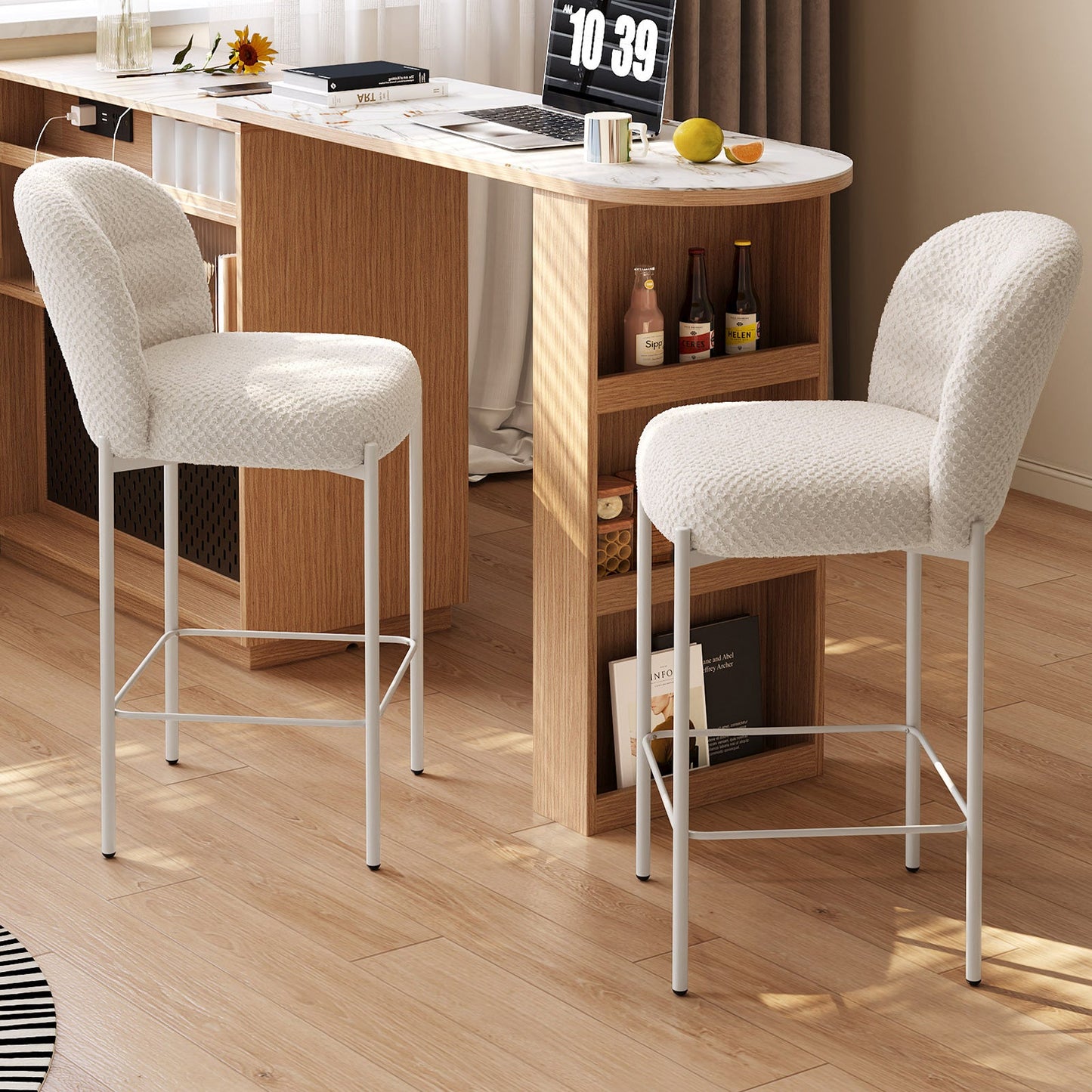 Guyii 2-Set Counter Height Bar Stools Set of 2, Upholstered Barstools with Backs and Metal Legs