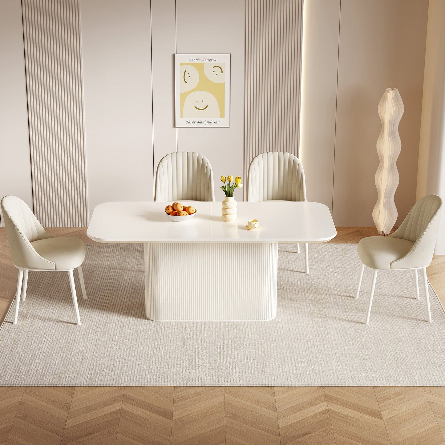 Guyii 63.5" Rectangular Dining Table – Cream White Modern Table for 4–6 People, Table Only