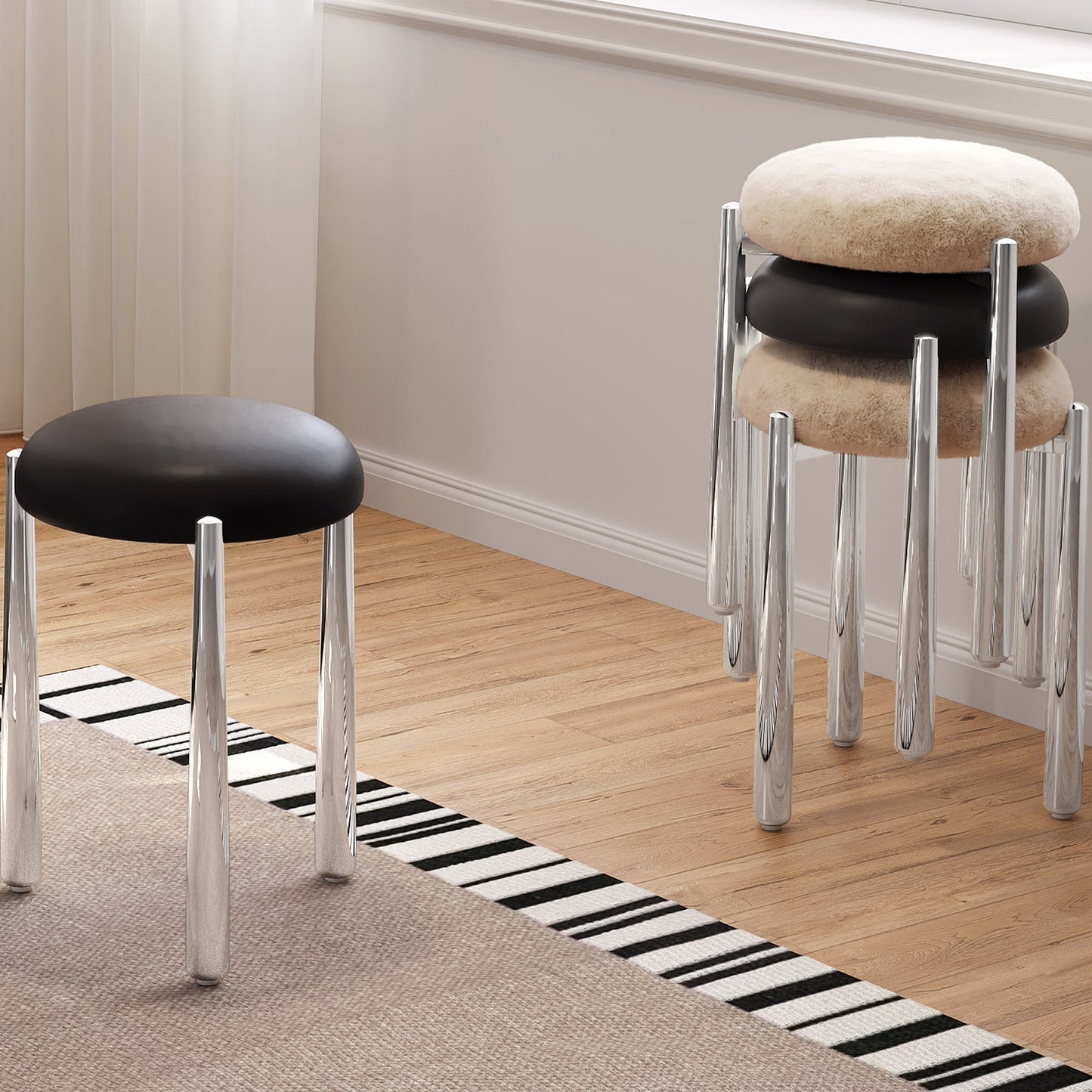 Guyii 4-Pack Light Brown Velvet Dining Chairs Set, Modern Vanity Stool