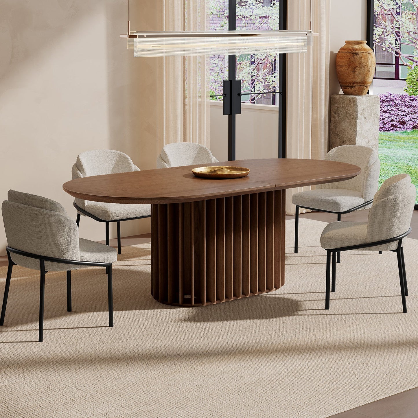 GUYII Modern Farmhouse Large Dining Set, Mid-Century Table & 4-8 Comfortable Chairs