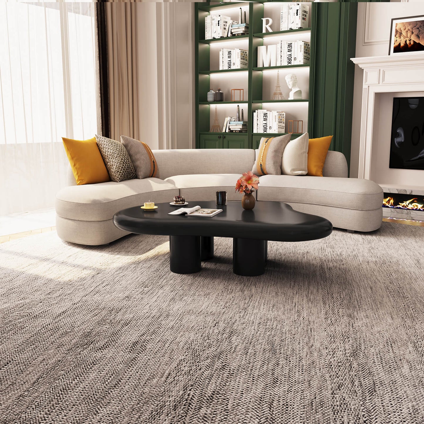 Guyii 46.06" Black Cloud Coffee Table, Cute Modern Coffee Table with 4-Leg Design