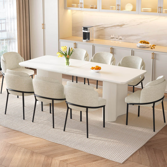 Guyii White Dining Table Set, Modern Rectangular Kitchen Table with 4-8 Chairs