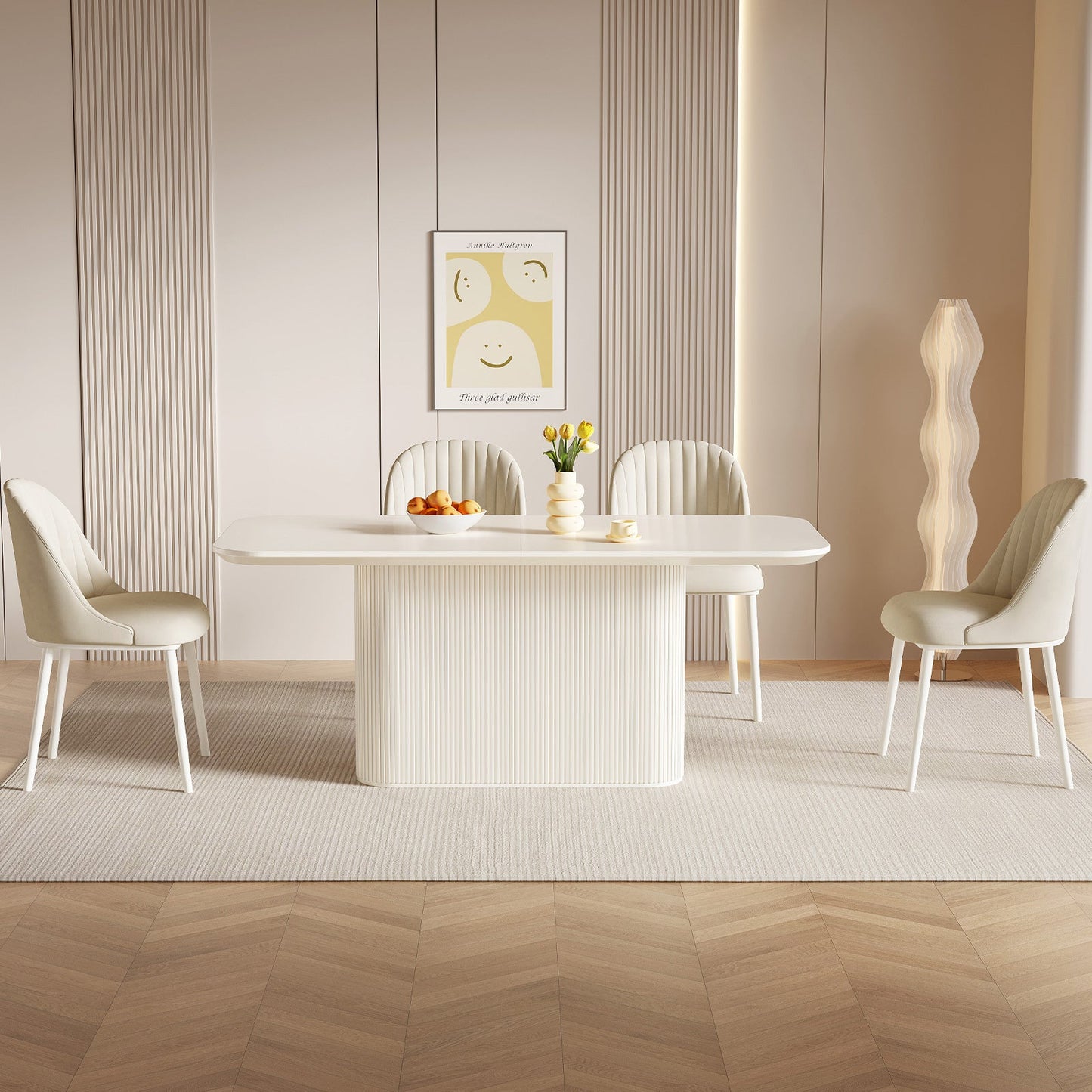 Guyii 63.5" Rectangular Dining Table – Cream White Modern Table for 4–6 People, Table Only