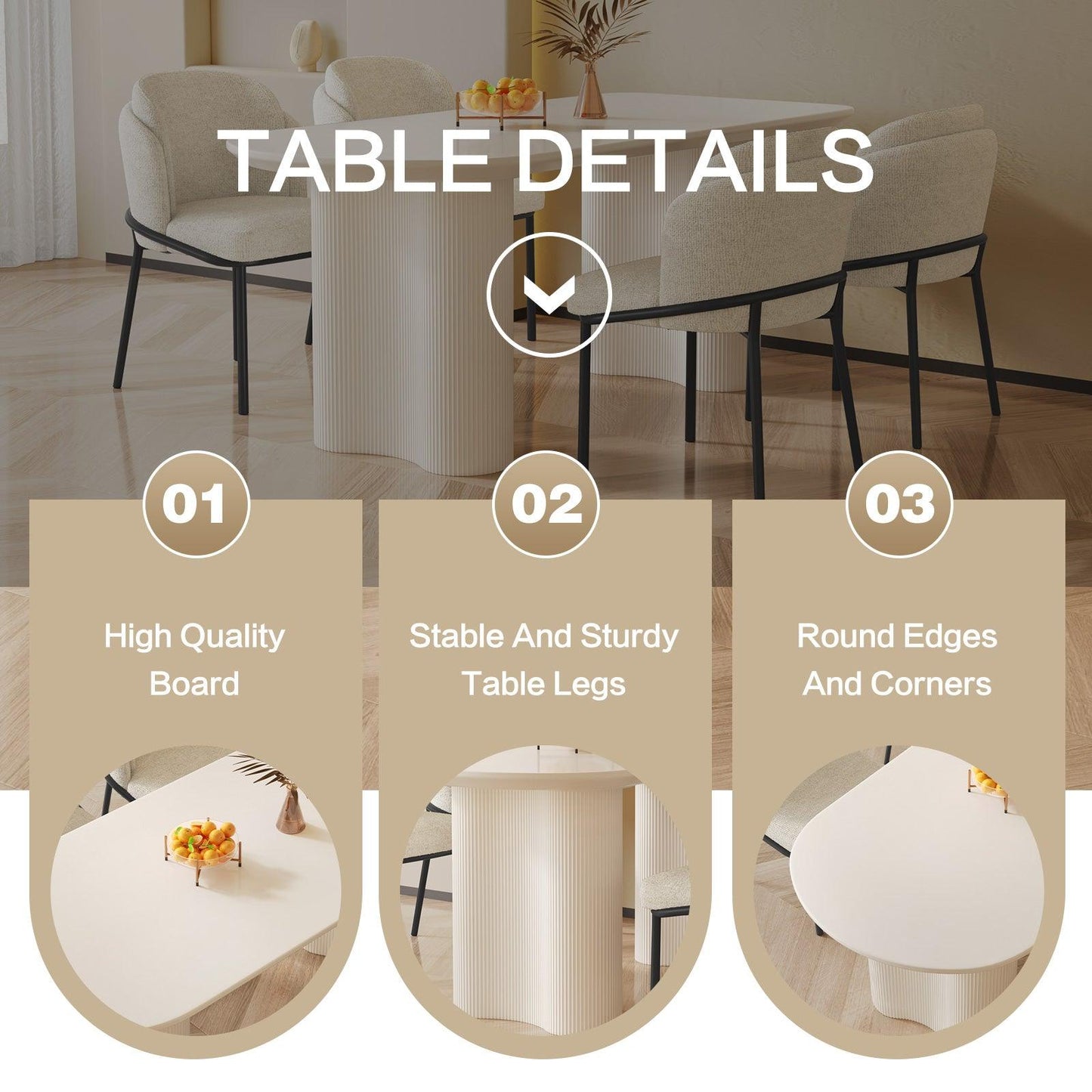 Guyii 55"-70" Cream White Dining Table Set, Modern Kitchen Table with 4-8 Chairs