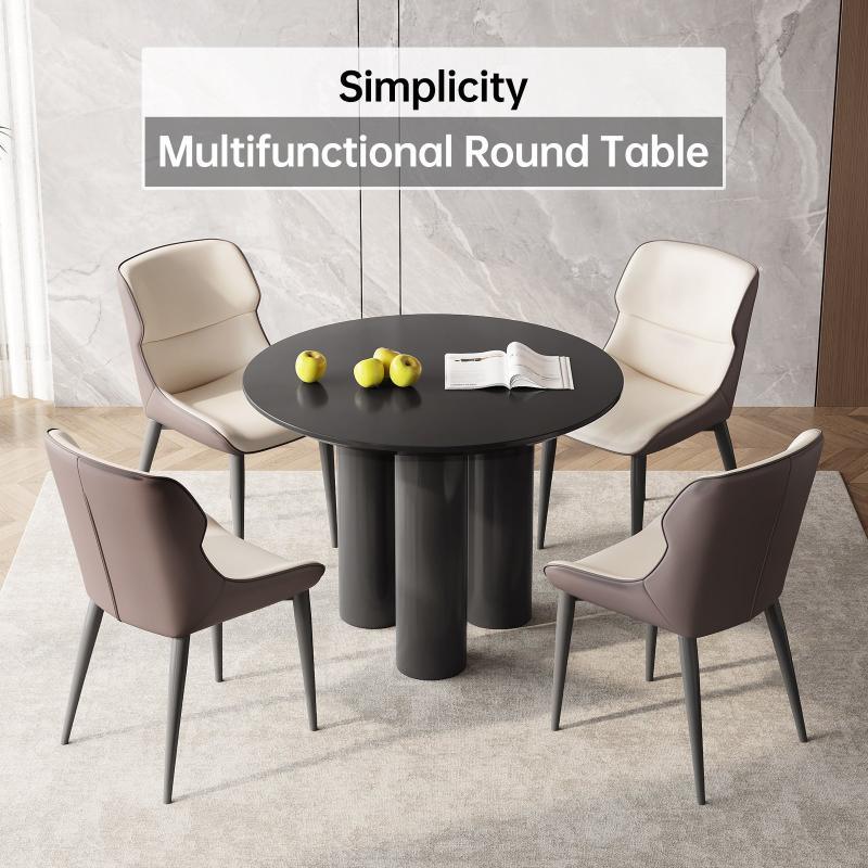 Guyii 30"-46" Black Round Dining Table, Modern White Kitchen Table for 4-6 People