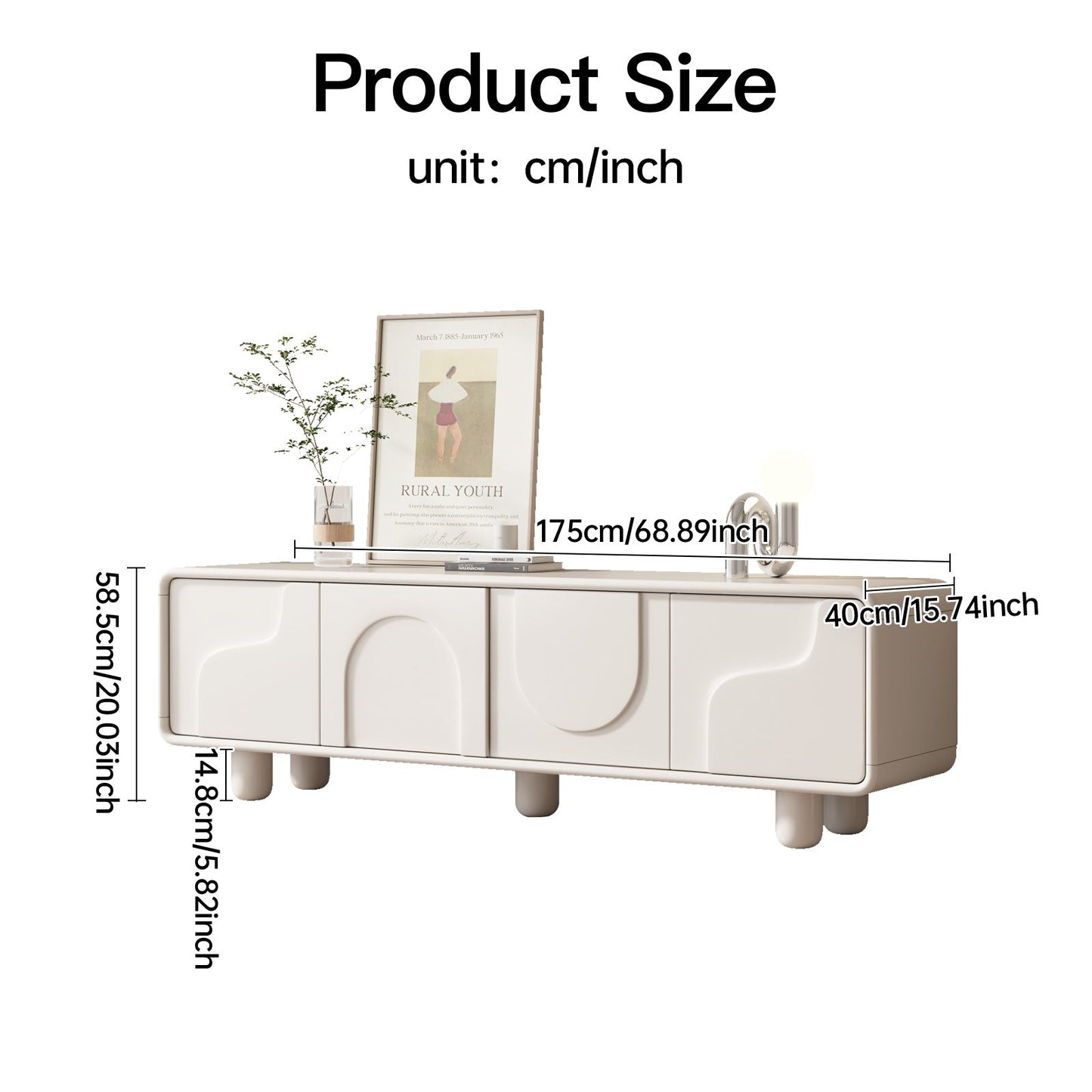 Guyii 68.89" Modern TV Cabinet, Creamy White TV Stand with 4 Storage Cabinets