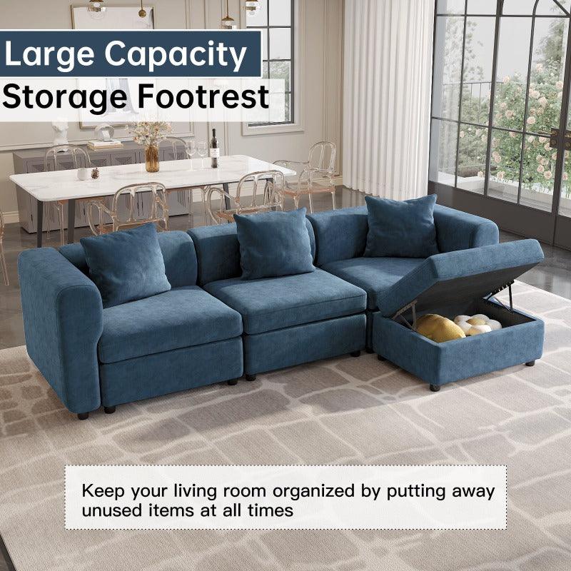 Guyii Velvet Sectional Sofa, Modern Oversized 4-9 Seater with Pillows and Storage Footstool