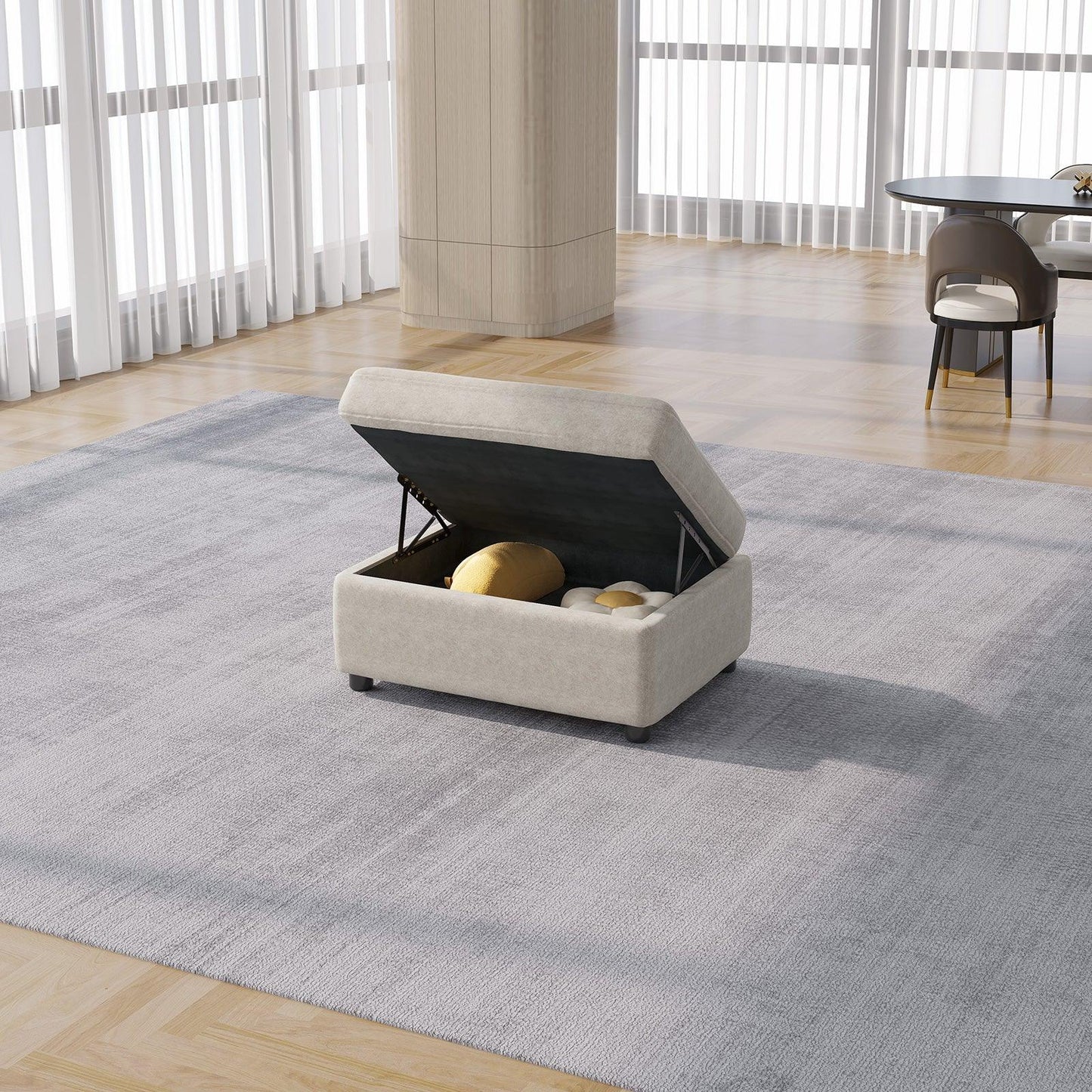 Guyii Sofa Ottoman, Storage Footrest for Sectional Sofa, Rectangular Couch Ottoman
