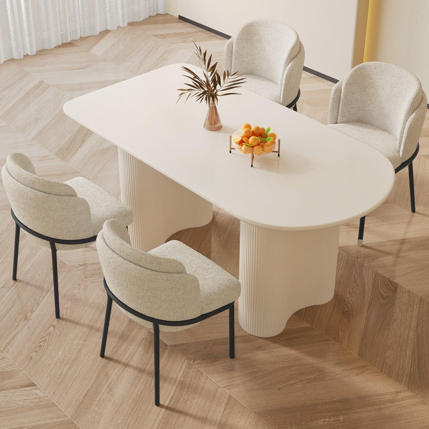 Guyii 55"-70" Cream White Dining Table Set, Modern Kitchen Table with 4-8 Chairs