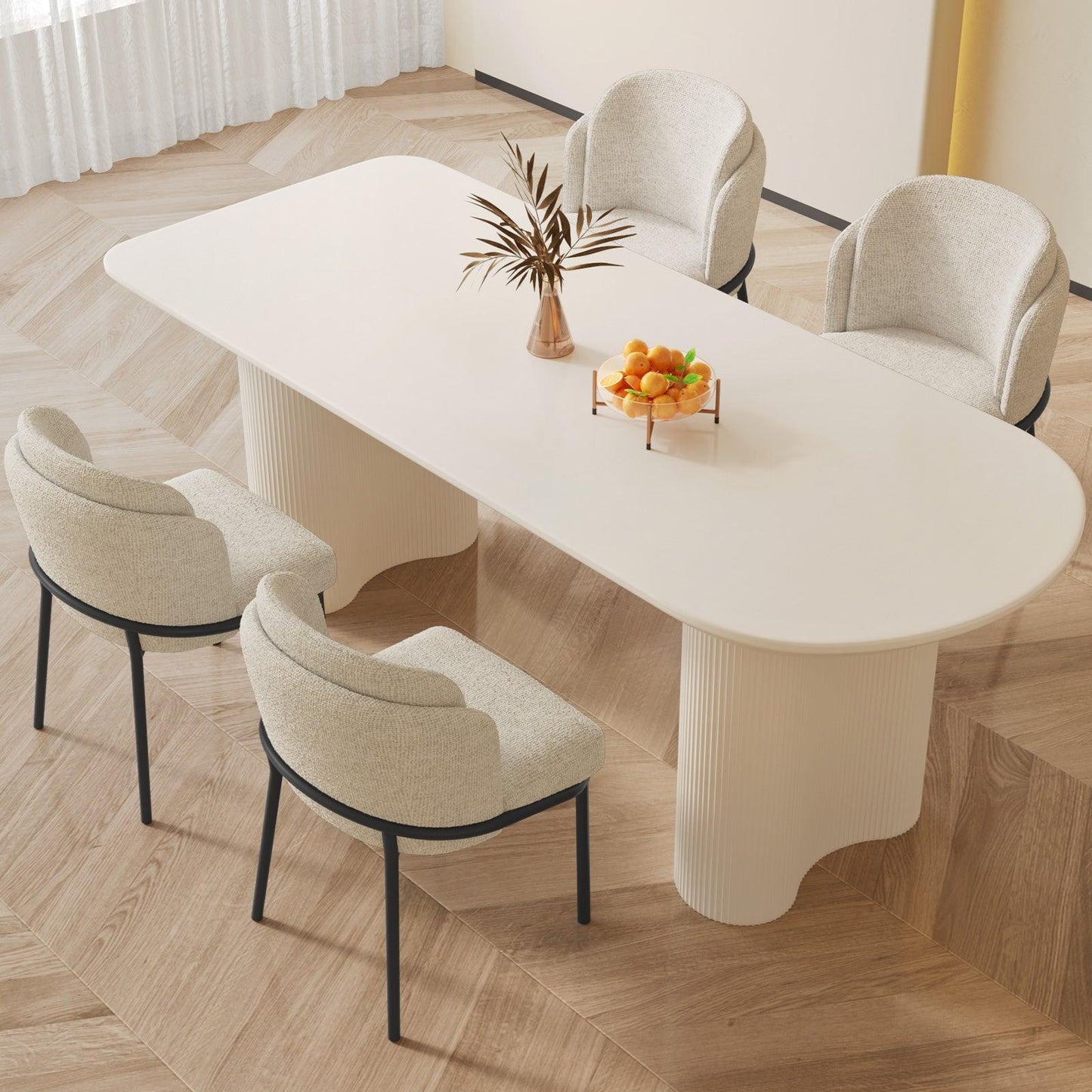 Guyii 55"-70" Cream White Dining Table Set, Modern Kitchen Table with 4-8 Chairs