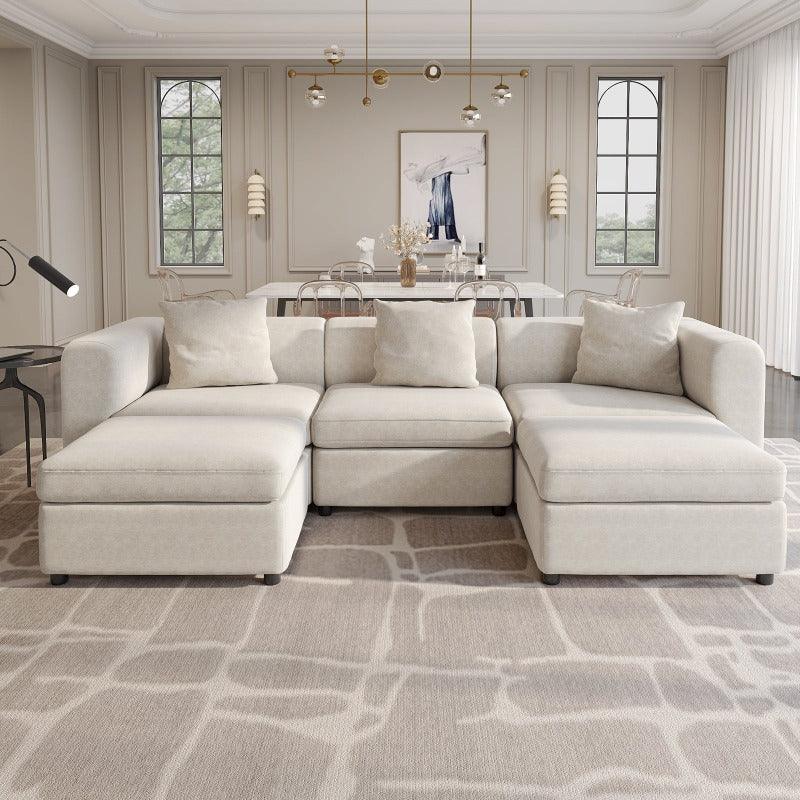 Guyii Velvet Sectional Sofa, Modern Oversized 4-9 Seater with Pillows and Storage Footstool