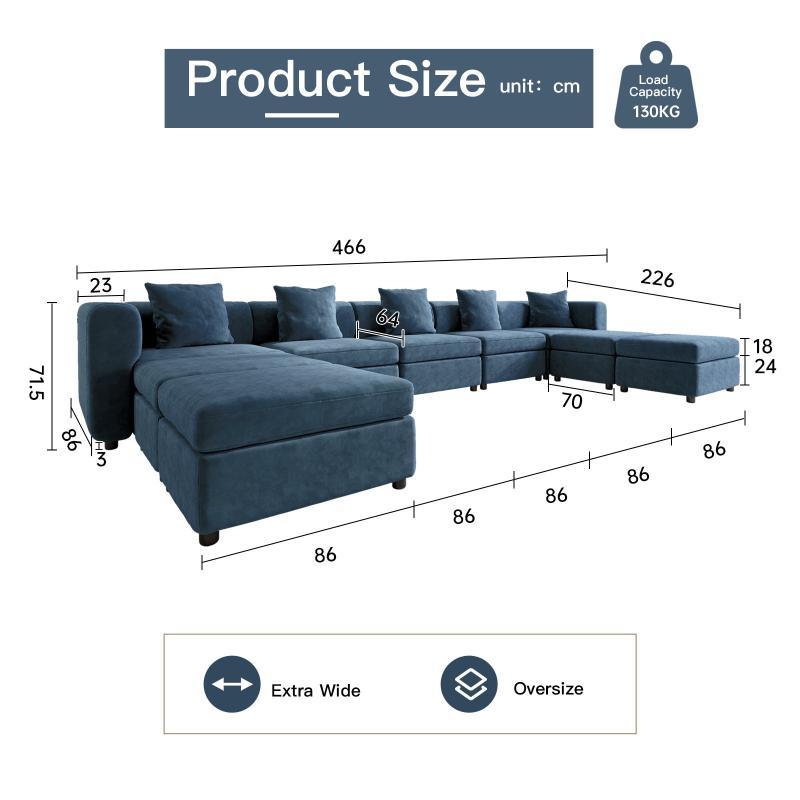 Guyii Velvet Sectional Sofa, Modern Oversized 4-9 Seater with Pillows and Storage Footstool