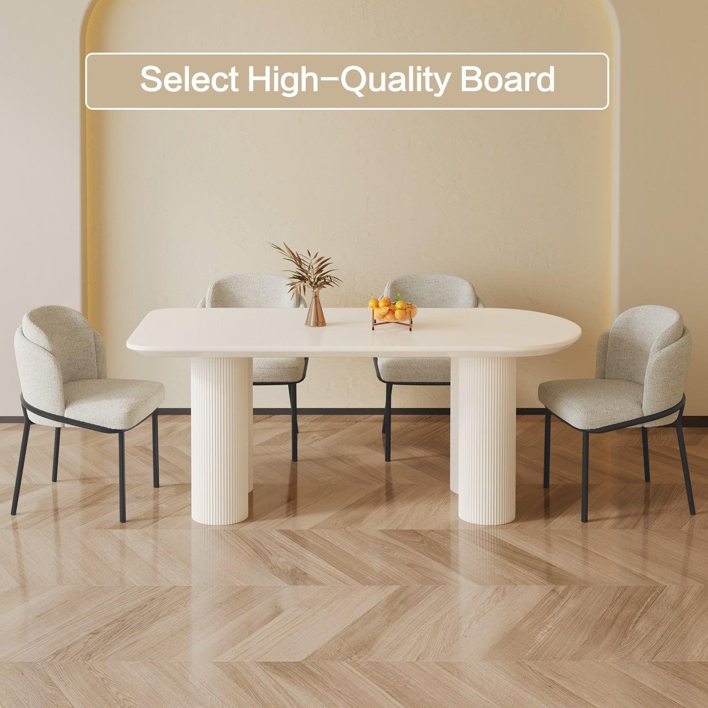 Guyii 55"-70" Cream White Dining Table Set, Modern Kitchen Table with 4-8 Chairs