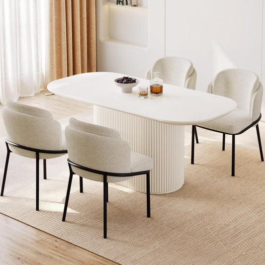 Guyii 63"-87" Cream White Oval Dining Table Set, Modern Kitchen Table with 4-8 Chairs