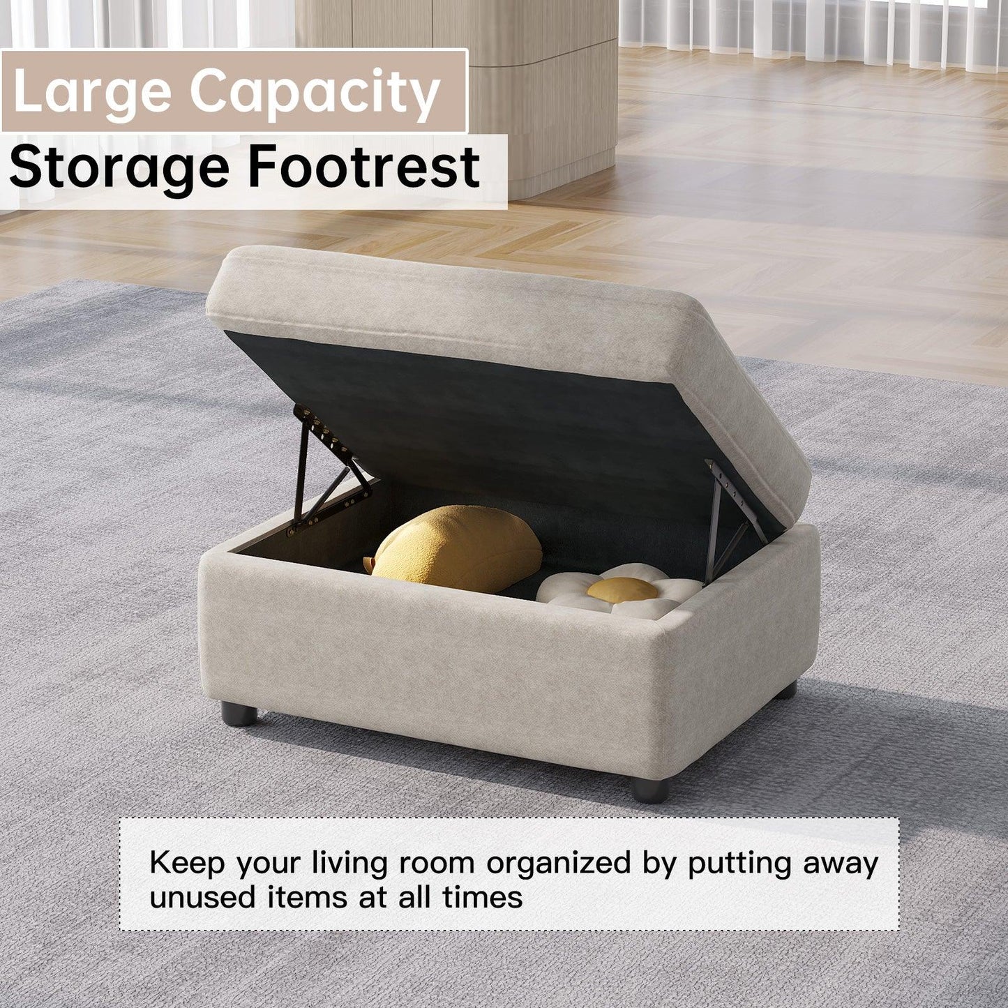 Guyii Sofa Ottoman, Storage Footrest for Sectional Sofa, Rectangular Couch Ottoman